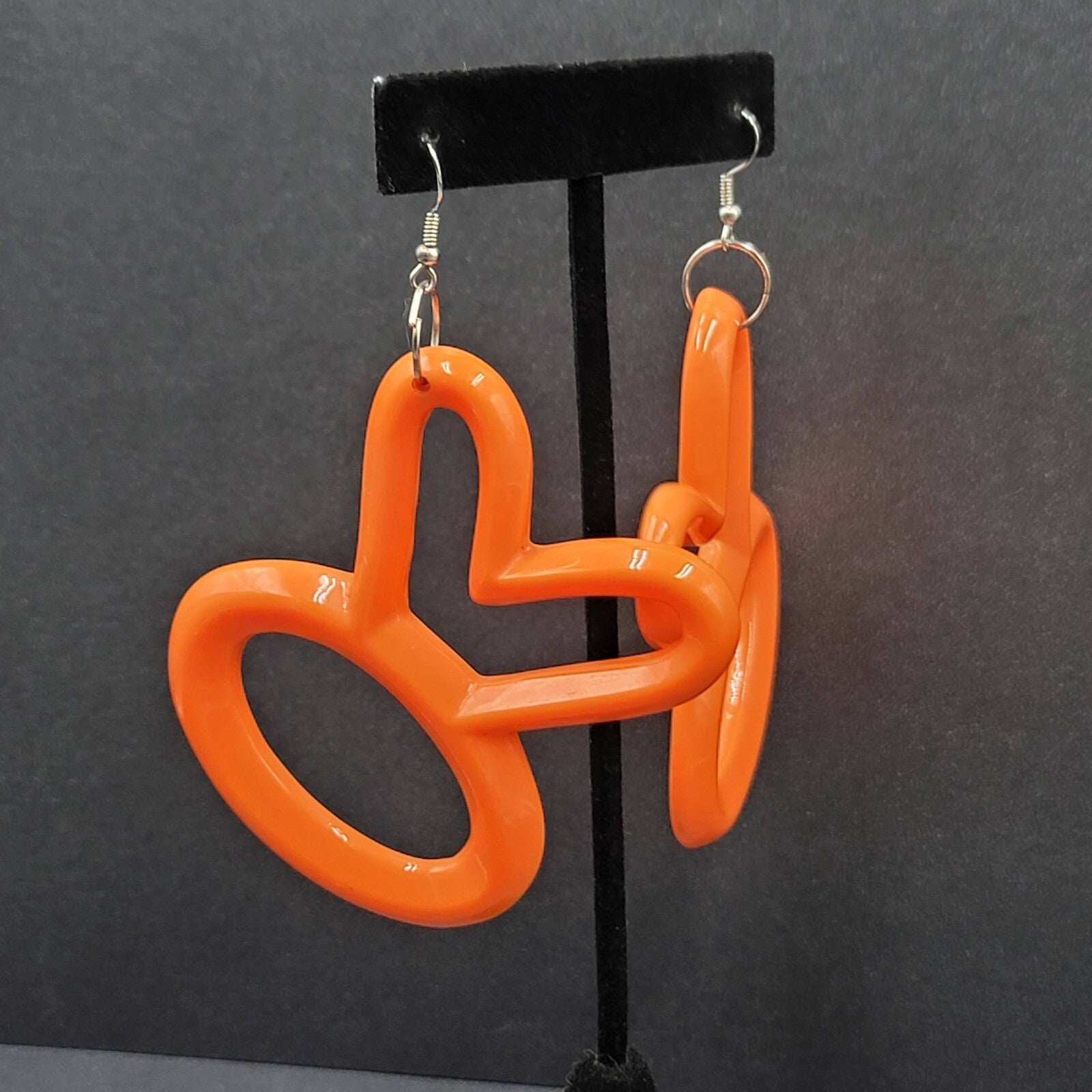 Extra Large Pierced Earrings Orange Acrylic Bunny?? OK?? 3"