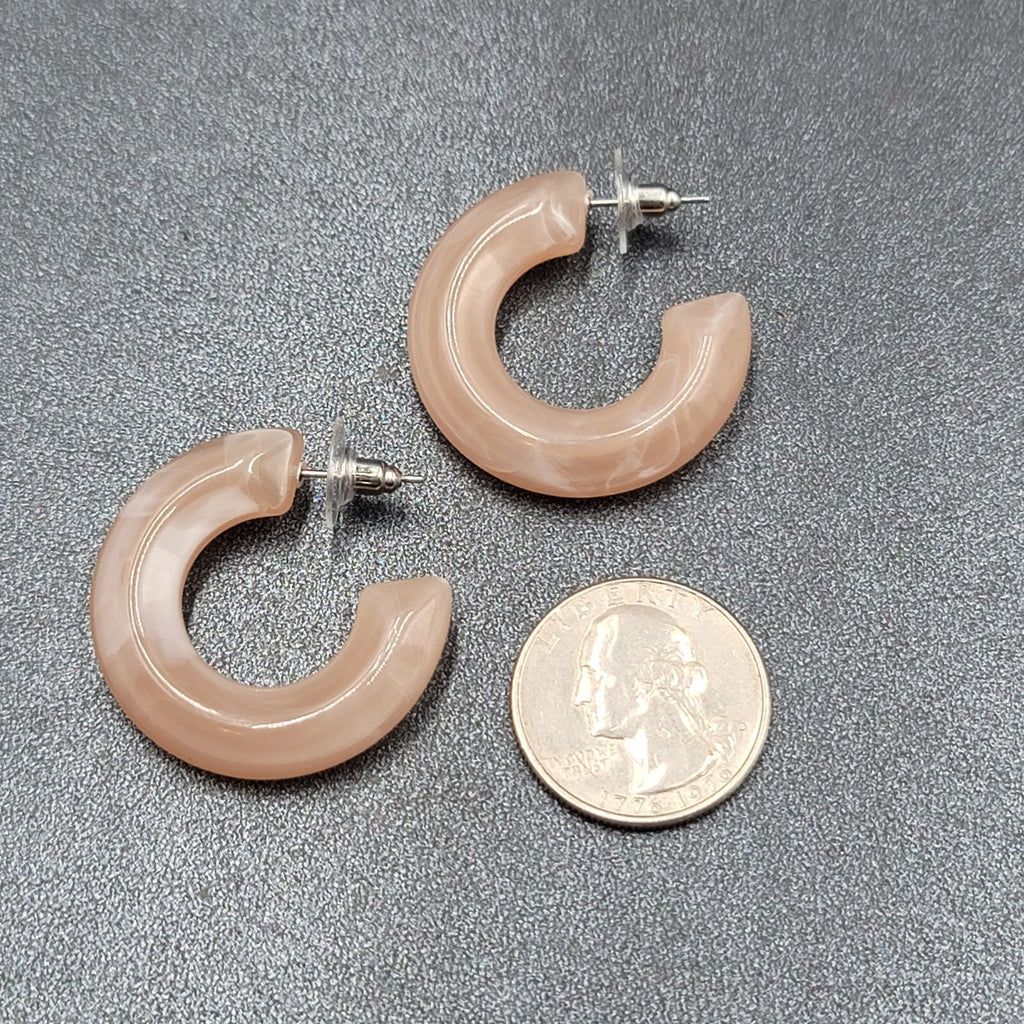 Pierced Earrings Lightweight Acrylic Marbled Round Hoops 1.25"