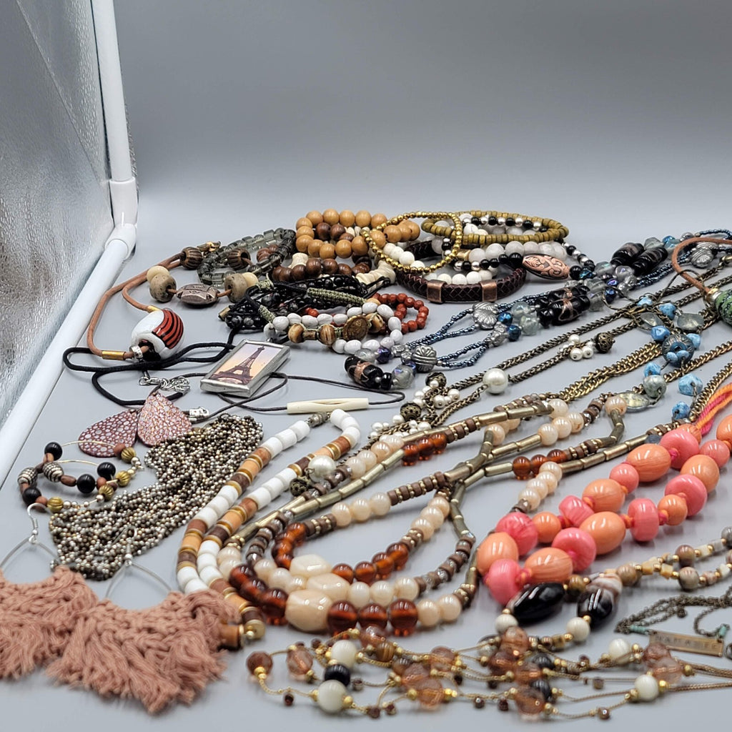 Jewelry Lot Necklace Bracelet Earrings Wood Boho Stone Bead 40 pcs