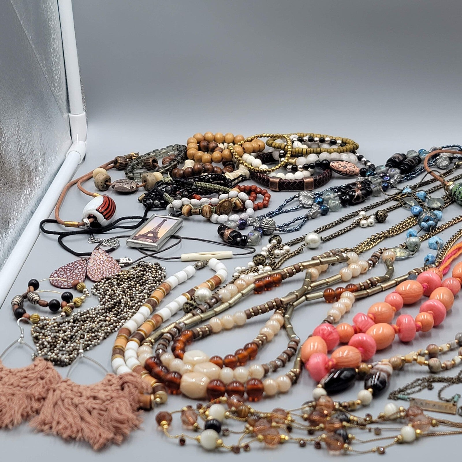 Jewelry Lot Necklace Bracelet Earrings Wood Boho Stone Bead 40 pcs