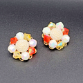 Vintage Clip on Earrings Red White Bead Gold tone 1 1/8"