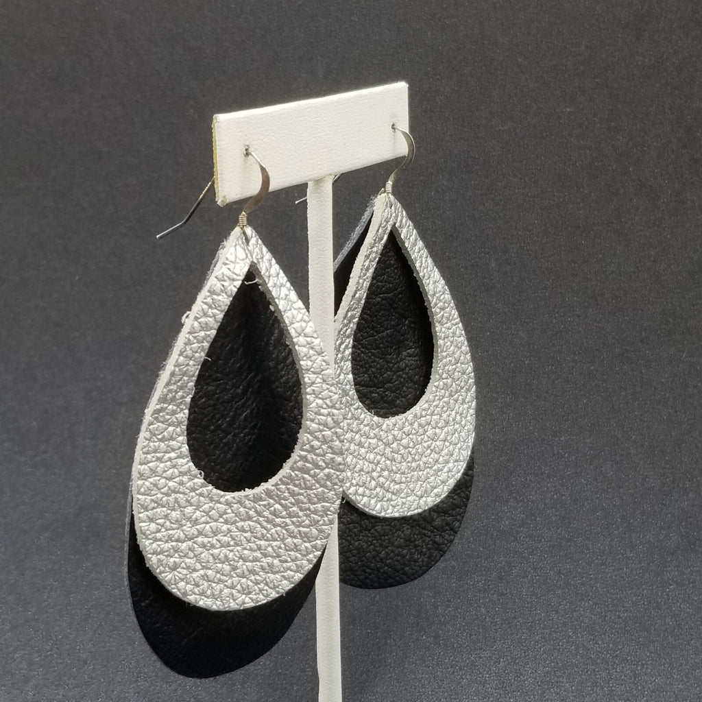 Pierced Earrings Sterling Silver Leather Teardrop Light weight Dangle 3 1/4"