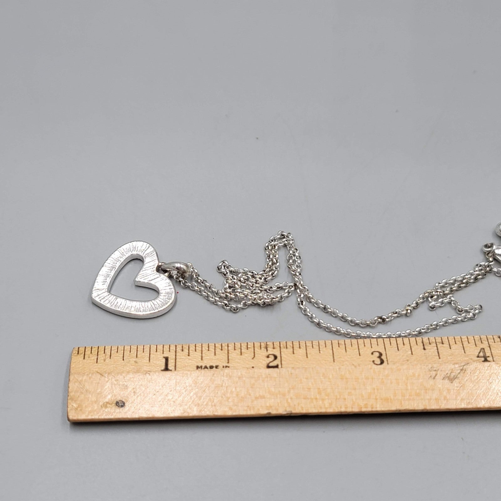 Open Heart Crystal Pendant Necklace Silver tone 16"-20"