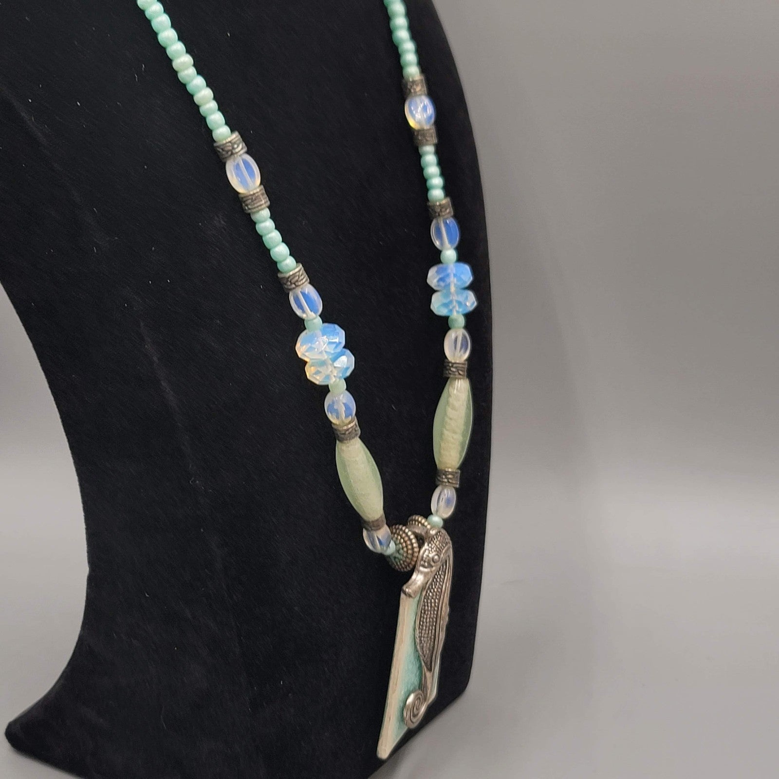 Vintage Signed Artisan Seahorse Necklace Estate Costume Jewelry 80's 20"
