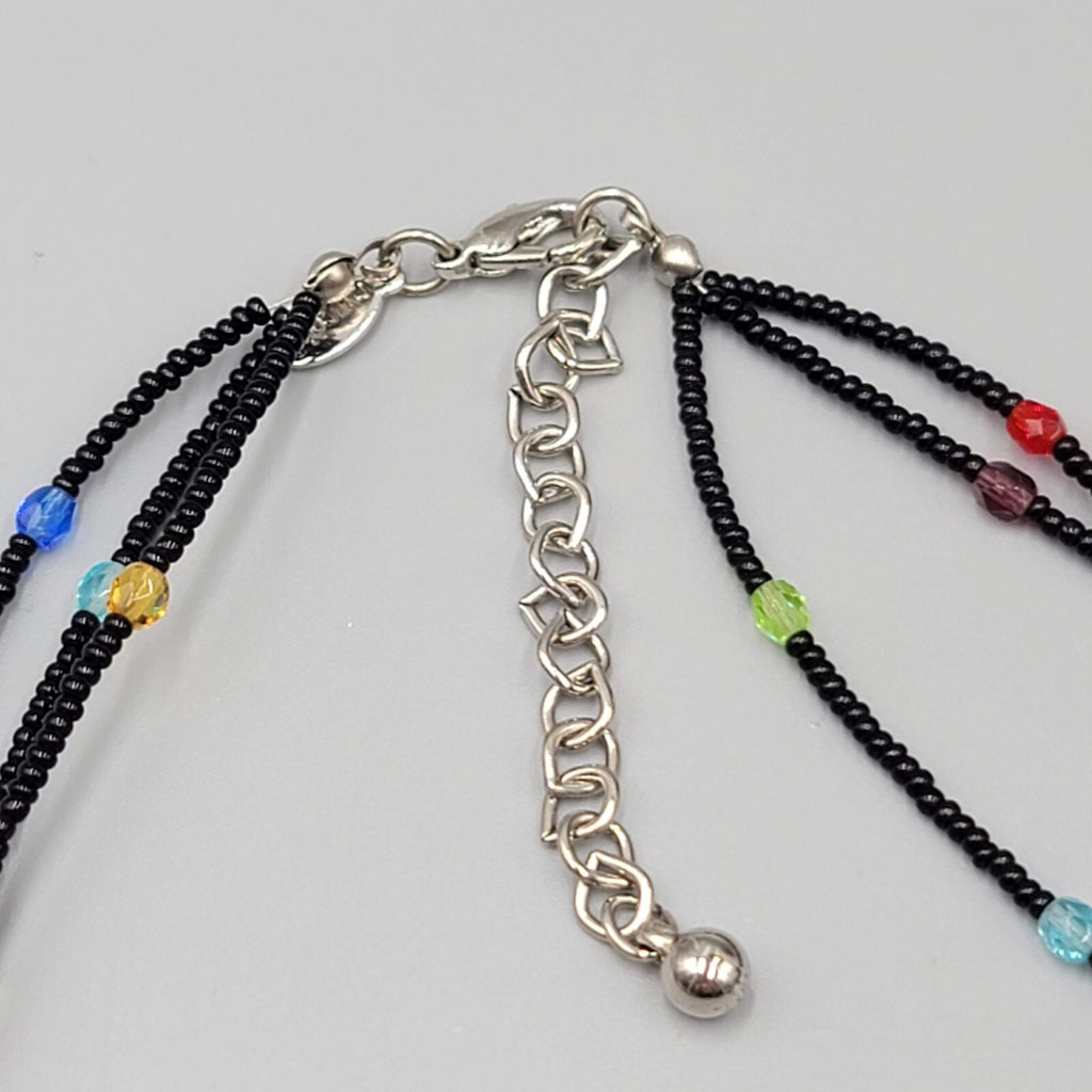 Chicos Necklace Multi color Rhinestones Black Seed Bead 16"