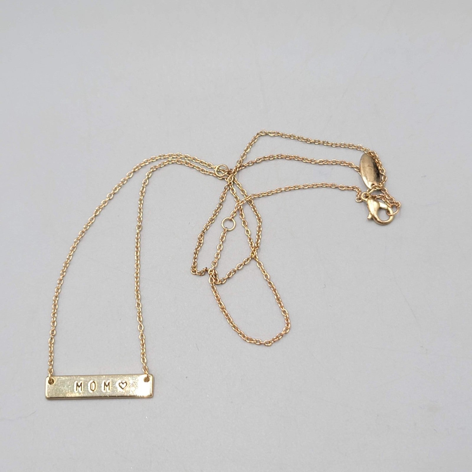 MOM Bar Pendant Necklace Gold tone Minimalist 16"-18"