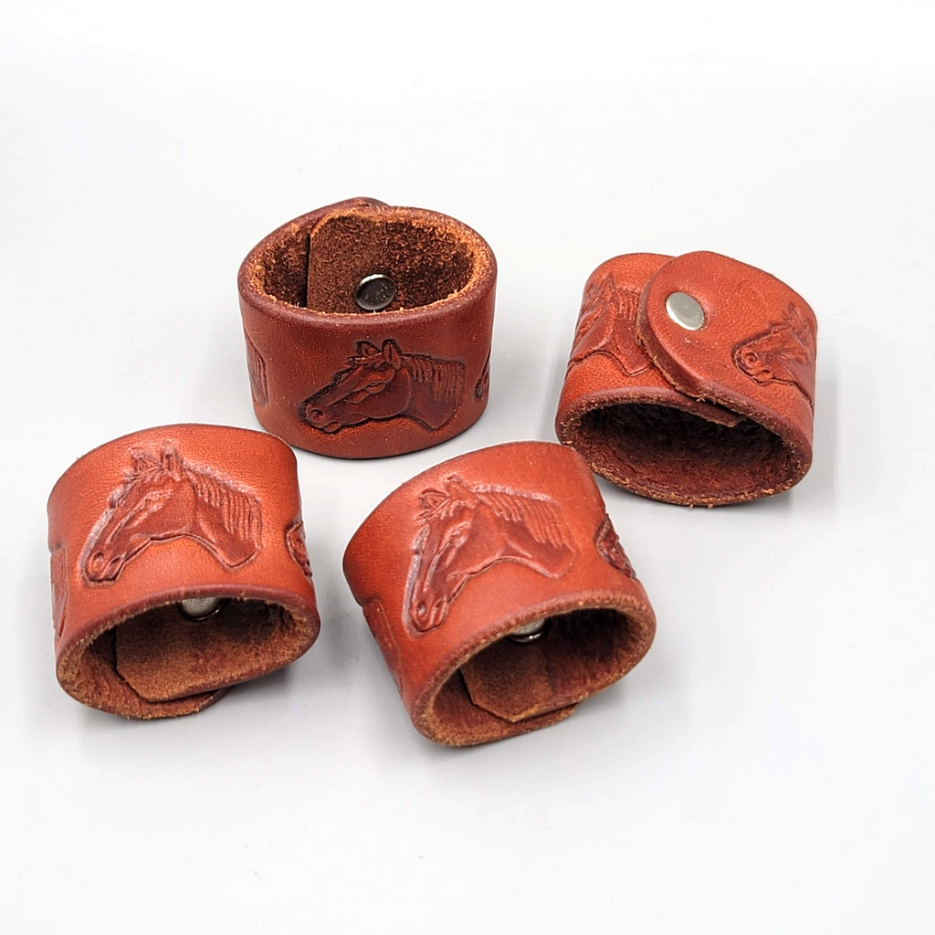 Leather Napkin Rings Set of 4 Horse Embossed Snap Closure