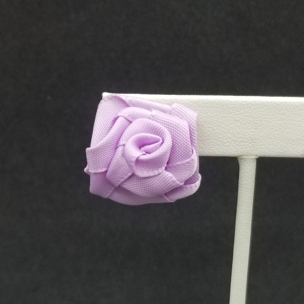 Vintage Clip on Earrings Purple Fabric Flower Bow Statement Stud 1"