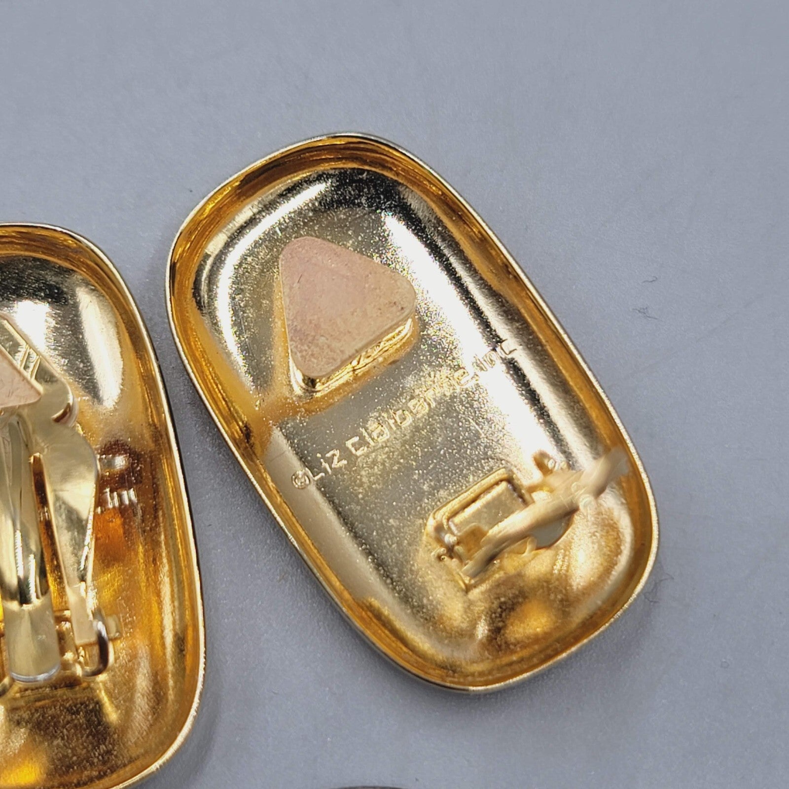 Vintage Liz Claiborne Clip on Earrings Gold Plated Rectangle Drop 1.25"
