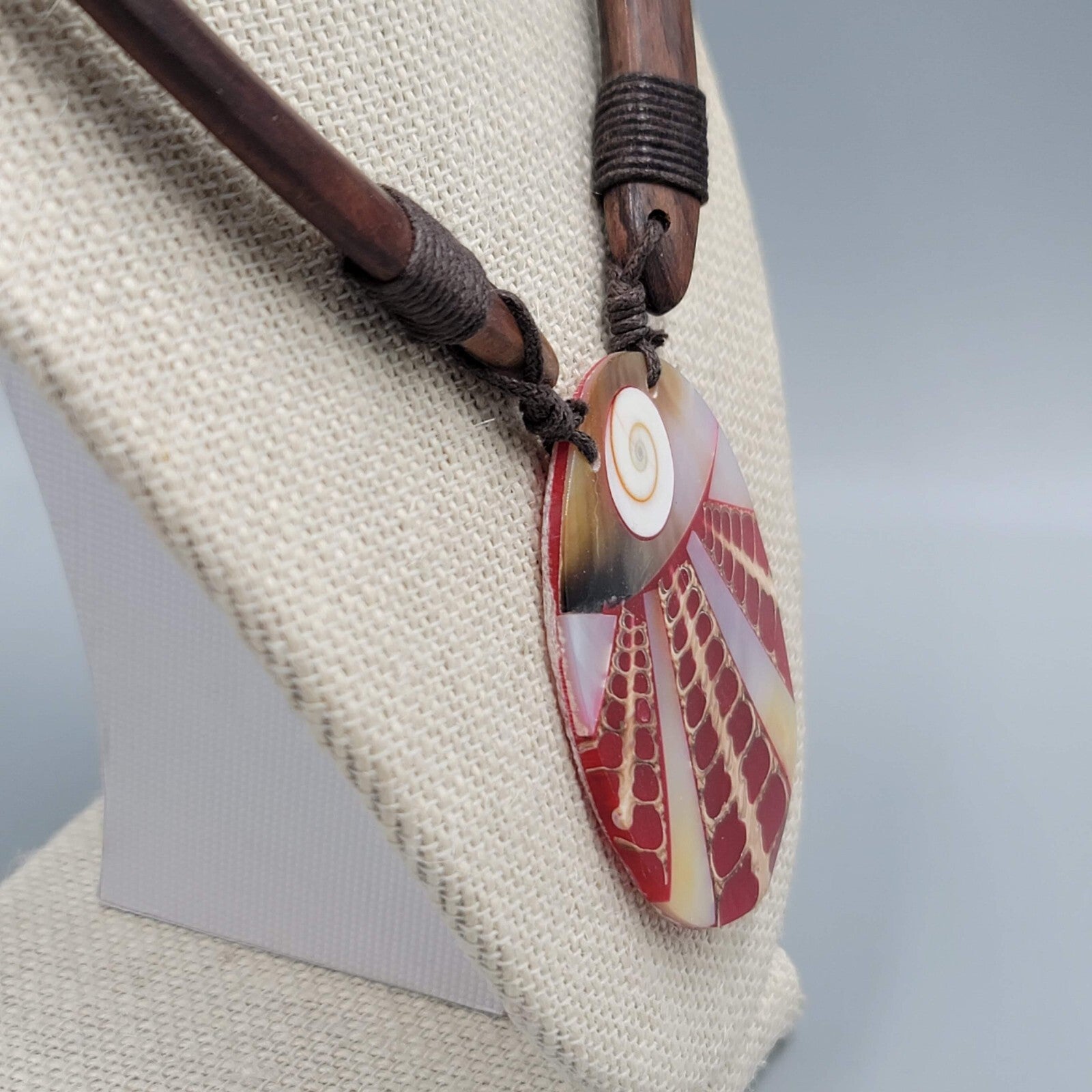 Bohemian Boho Shell Wood Necklace Unique Ethnic Tribal Adjustable Cord