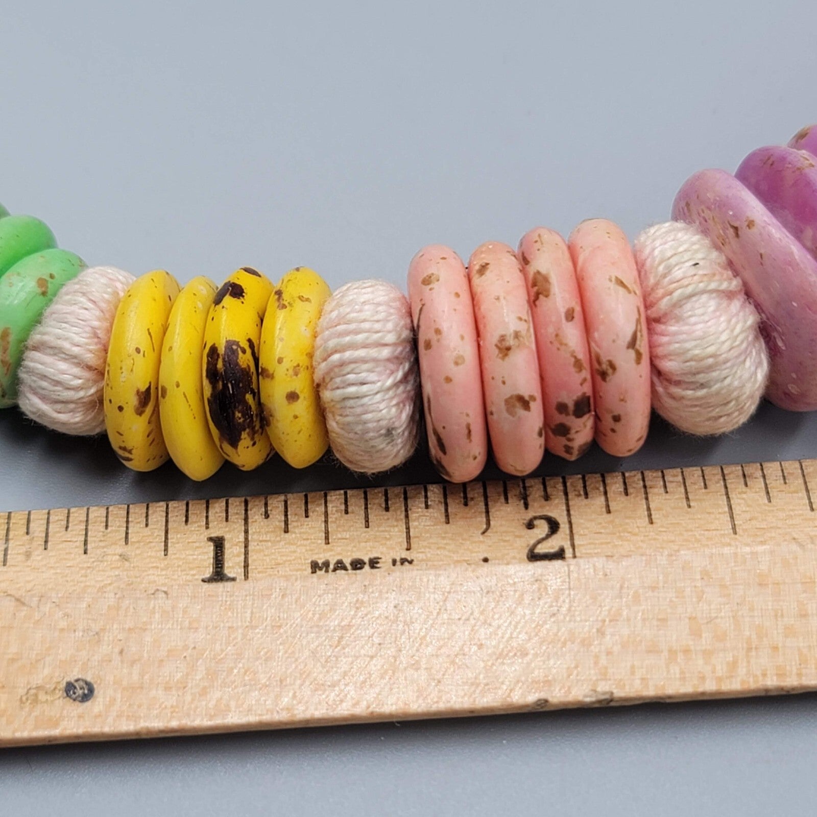 Ashanti Krobo Handmade Beads Necklace African Pastel Colors Thread Wrap 17"