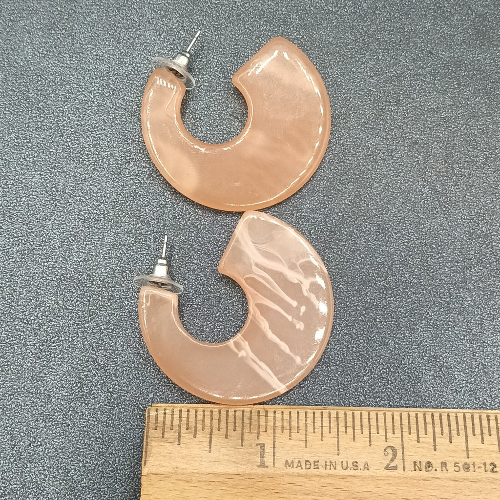 Pierced Earrings Pink Swirl Acrylic Wide Half Hoop Drop 1 5/8"