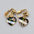 Vintage Black Heart Dangle Clip on Earrings Gold tone Flower 1/2"