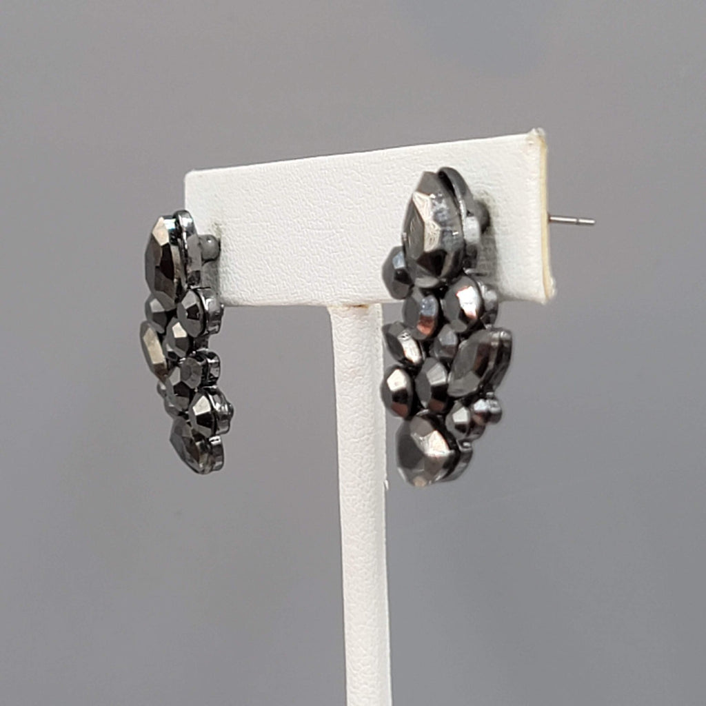 Black Rhinestone Drop Pierced Earrings Sparkly 1"