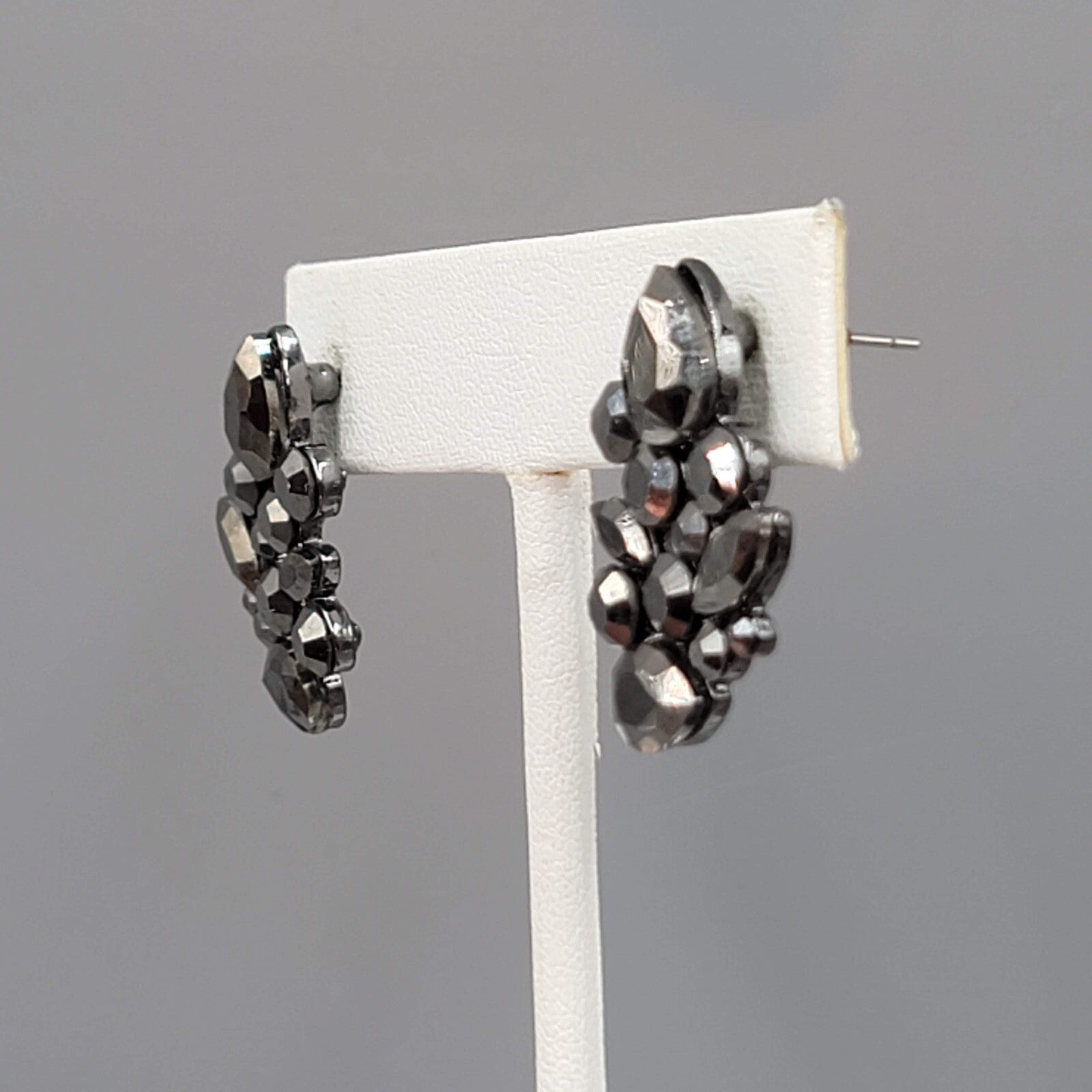 Black Rhinestone Drop Pierced Earrings Sparkly 1"