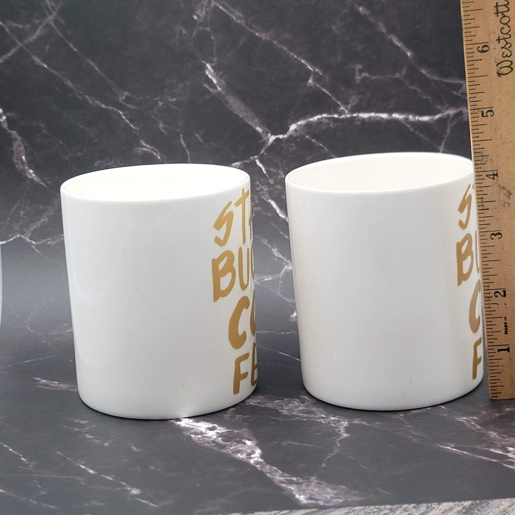 Set of 2 Starbucks Coffee Mug White Gold Lettering 2015