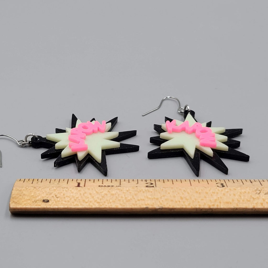 KAPOW Pierced Earrings Silver tone Hooks Multicolor Dangle 2"