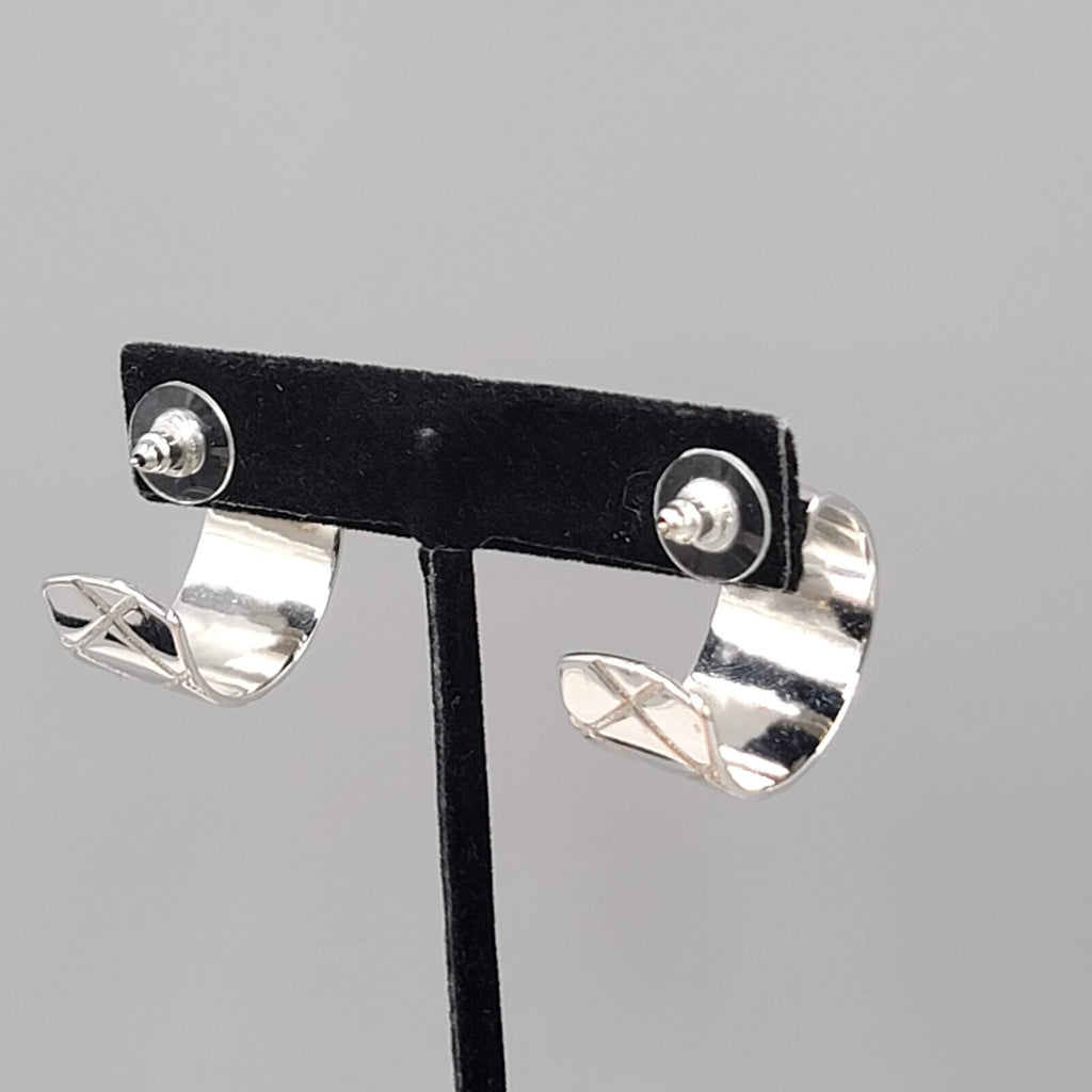 Wide Hoop Pierced Earrings Silver tone Hoops 7/8" x 1/2"