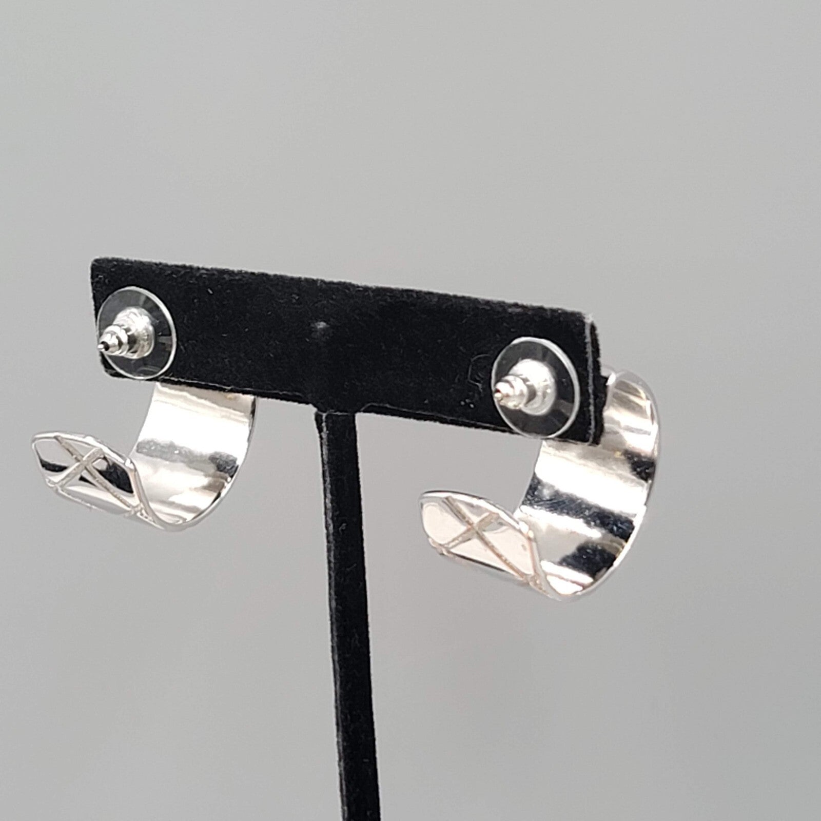 Wide Hoop Pierced Earrings Silver tone Hoops 7/8" x 1/2"