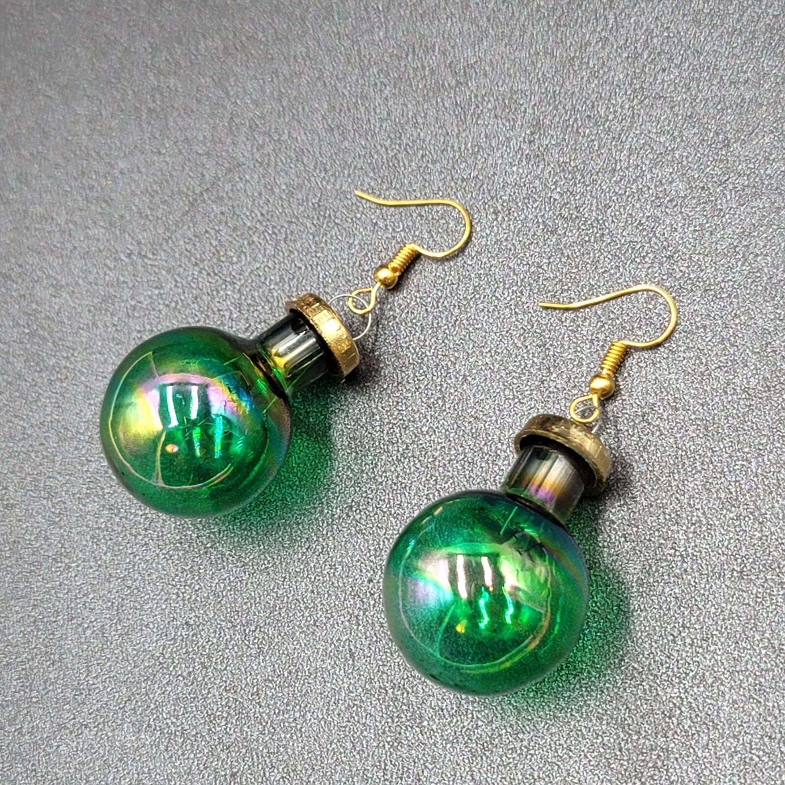 Christmas Pierced Earrings Green Glass Ornament Dangle 1.25"