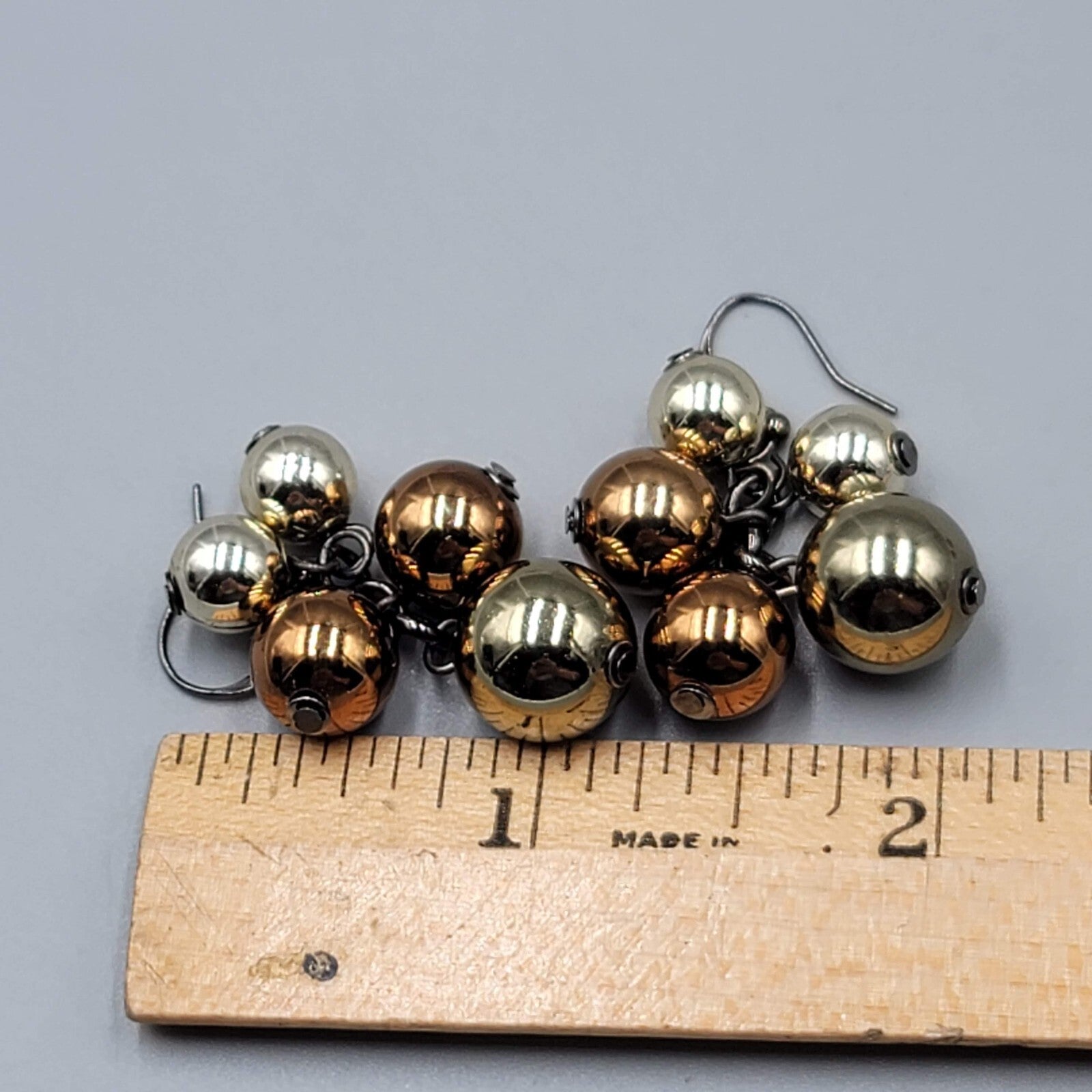 Multi Tone Metal Cluster Beads Pierced Earrings Dangle 1"
