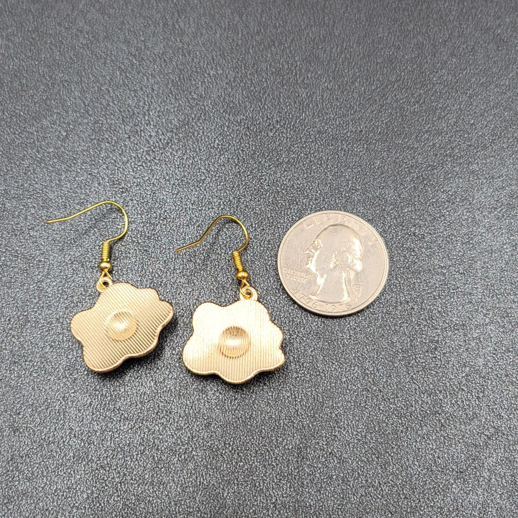 Pierced Earrings Enamel over Metal Gold tone Fried Egg 7/8"