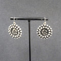 Pierced Earrings Silver tone Flower Beaded Round Dangle 1"