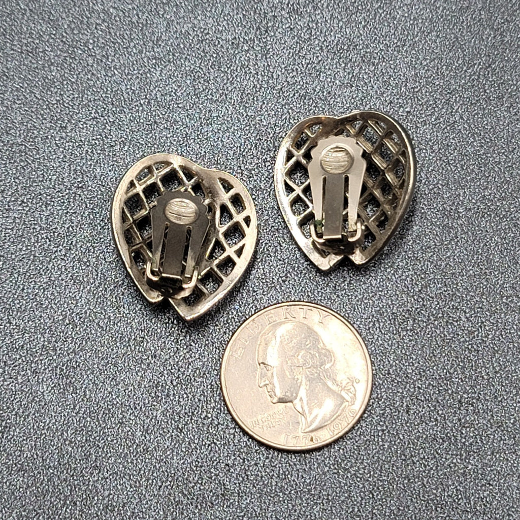 Vintage Clip on Earrings Silver tone Open Work Double Teardrop 1"