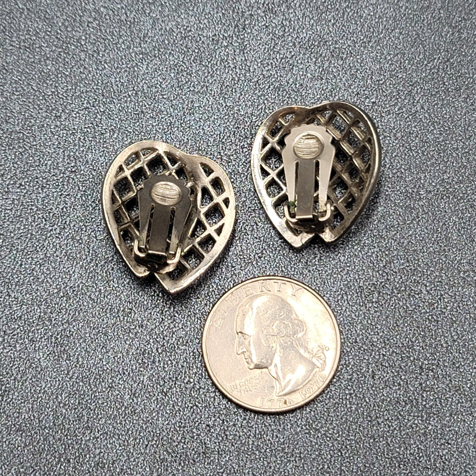 Vintage Clip on Earrings Silver tone Open Work Double Teardrop 1"