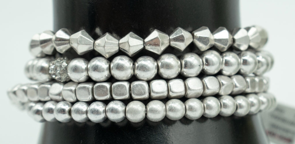 Beaded Elastic Bracelet Lot of 7 Silver tone Layered Gold tone Blue Beads NWT