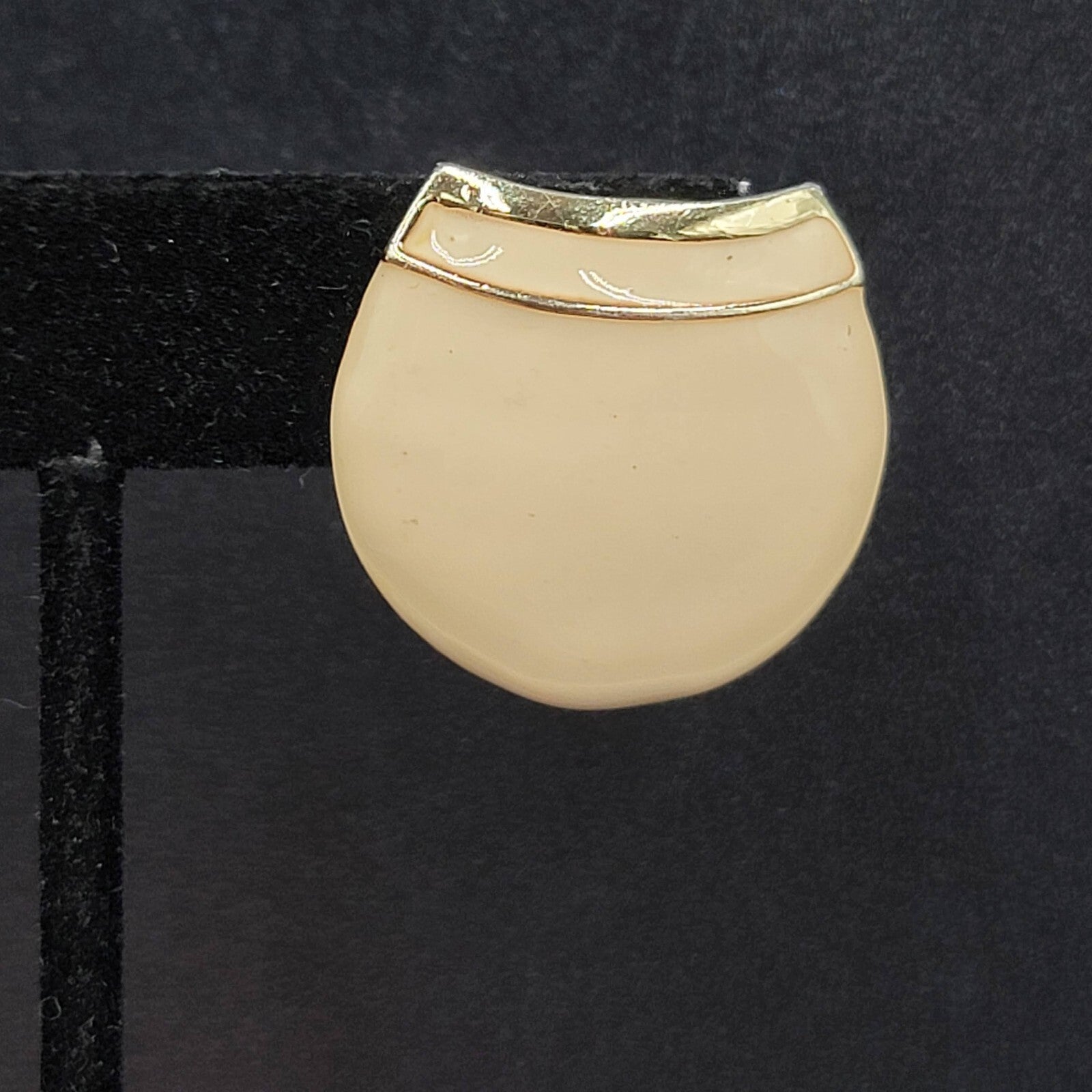Vintage Pierced Earrings Gold tone White Enamel Statement 1"