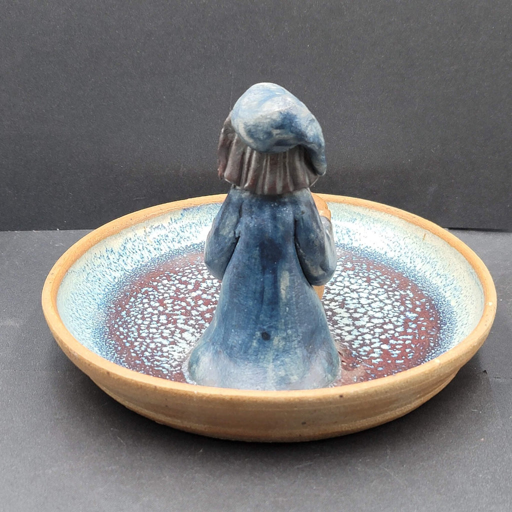 Vintage Folk Art Pottery Wizard Warlock Candle Holder Dish 7.5"