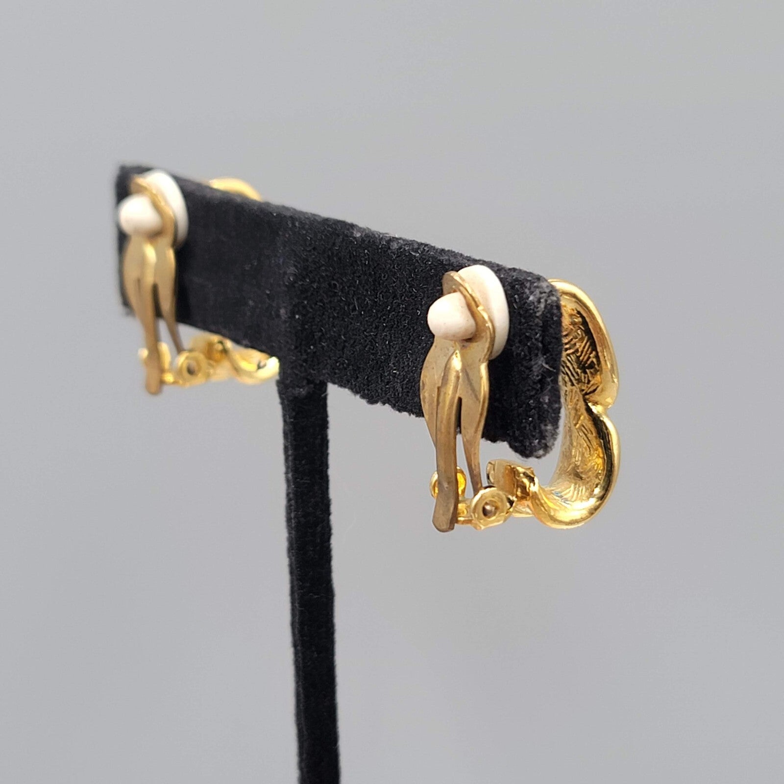 Vintage Clip on Earrings Gold Plated Swirl Half Hoop Drop 3/4"