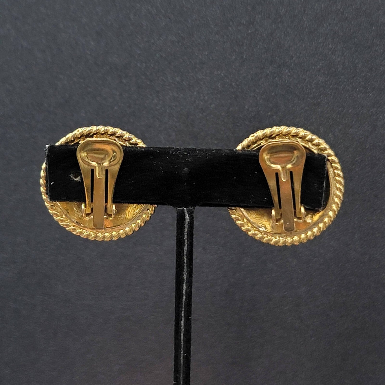 Vintage Clip on Earrings Gold Plated White Enamel Seagull Nautical Round 1 1/8"