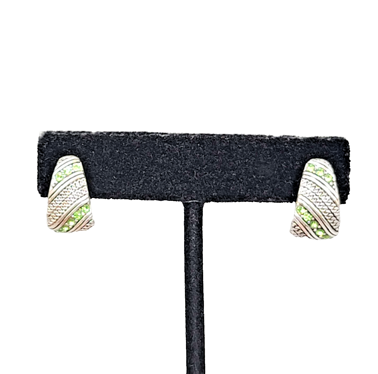 Green Crystal Pierced Earrings Silver tone Drop 5/8 in