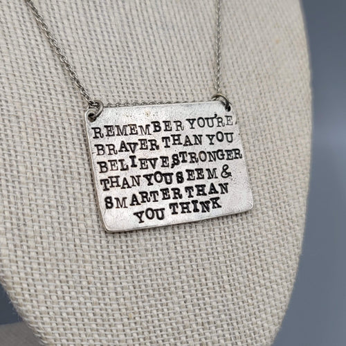 Alisa Michelle Quote Necklace Silver tone You're Braver Stronger Smarter 18"