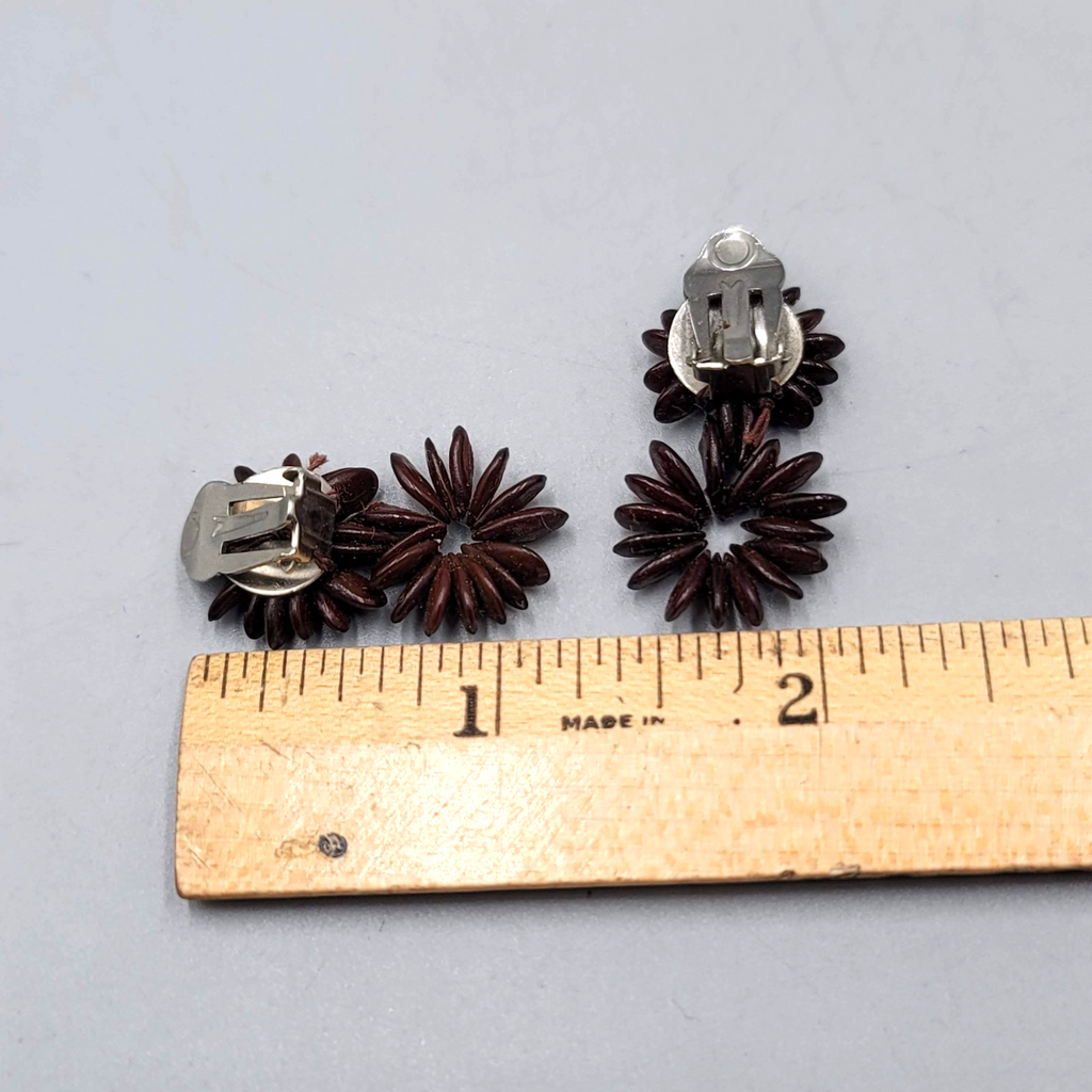 Vintage Apple Seed Clip on Earrings Dangle 1 1/8 in