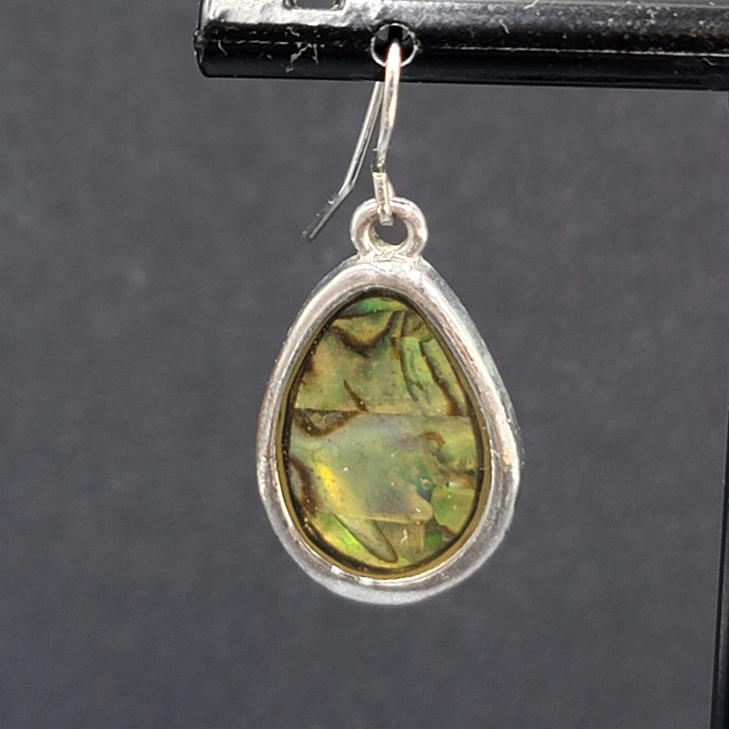 Pierced Earrings Silver tone Imitation Abalone Teardrop Dangle 1"