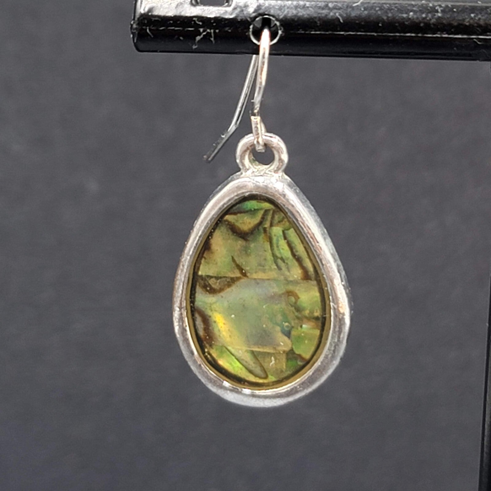 Pierced Earrings Silver tone Imitation Abalone Teardrop Dangle 1"