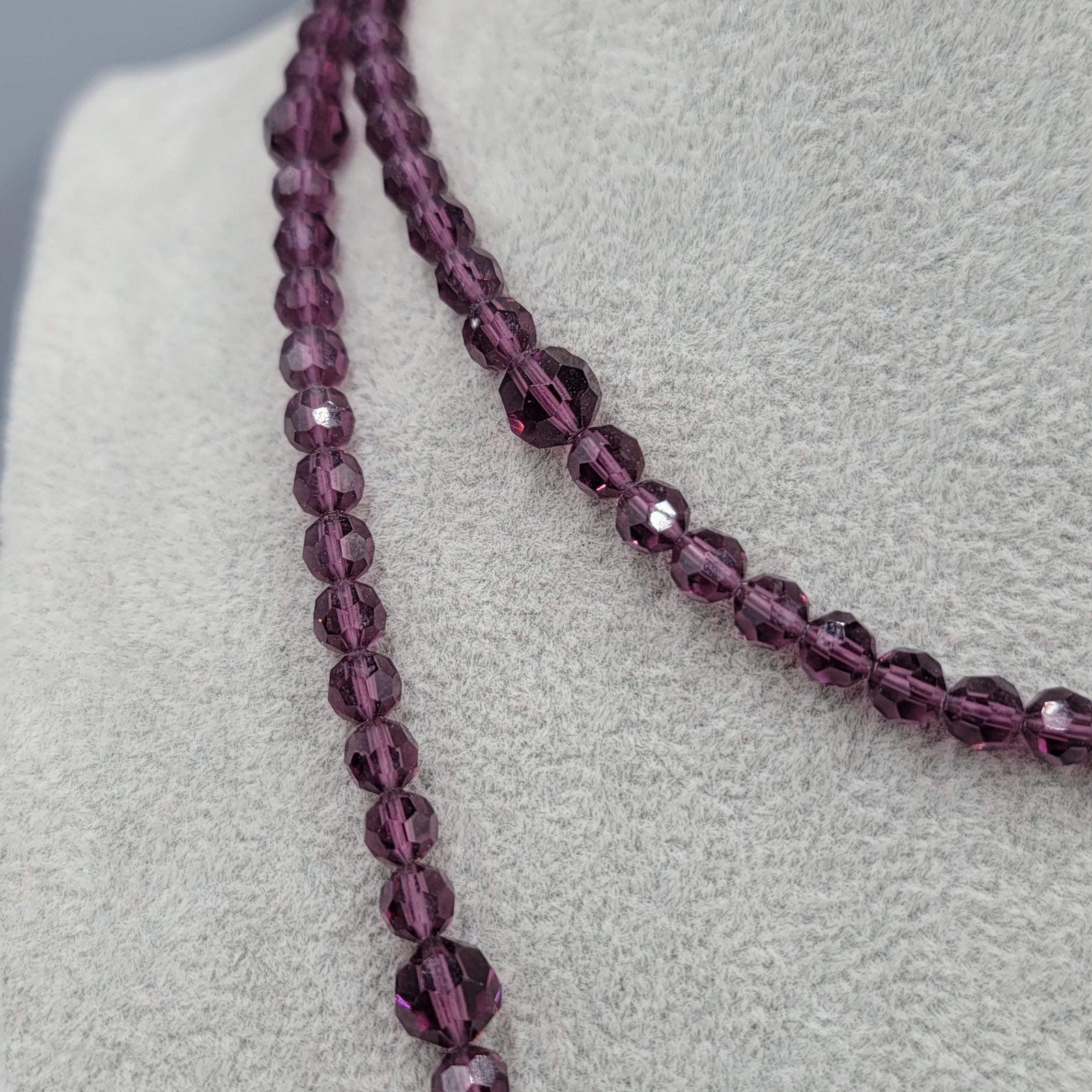 Purple Crystal Bead Long Necklace 36 in