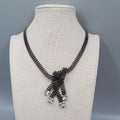 FALLON Designer Statement Necklace Black Bead Chain Square Rhinestone 15"