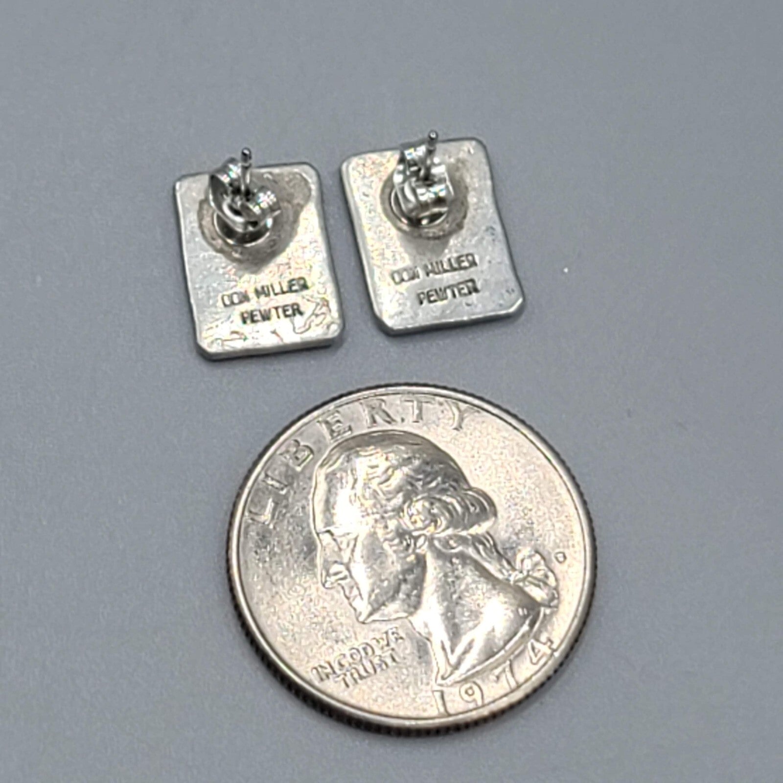 Vintage Don Miller Pierced Earrings Brass Pewter Star Rectangle Studs 1/2"