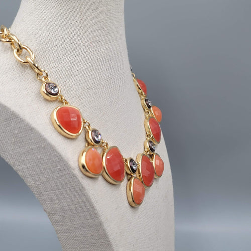 Dana Buchman Necklace Gold tone Orange Accents Rhinestones Adj 16"-19"