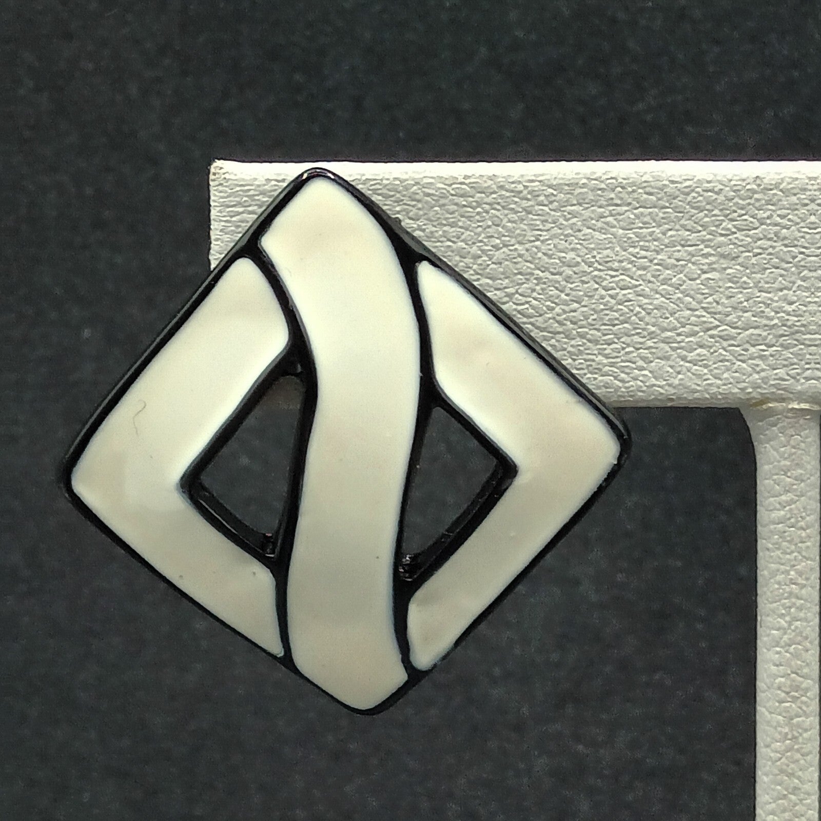 Vintage Pierced Earrings White Black Enamel Open Square Drop 1 3/8"