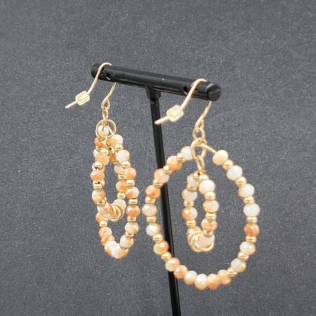 Pierced Earrings Gold tone Crystal Faceted Beaded Hoops 2"