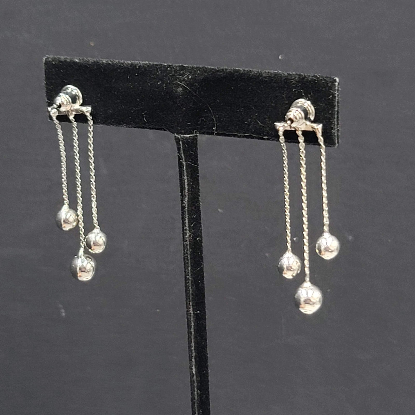 Pierced Earrings Silver Plated Jacket Back Dangle 1 5/8"