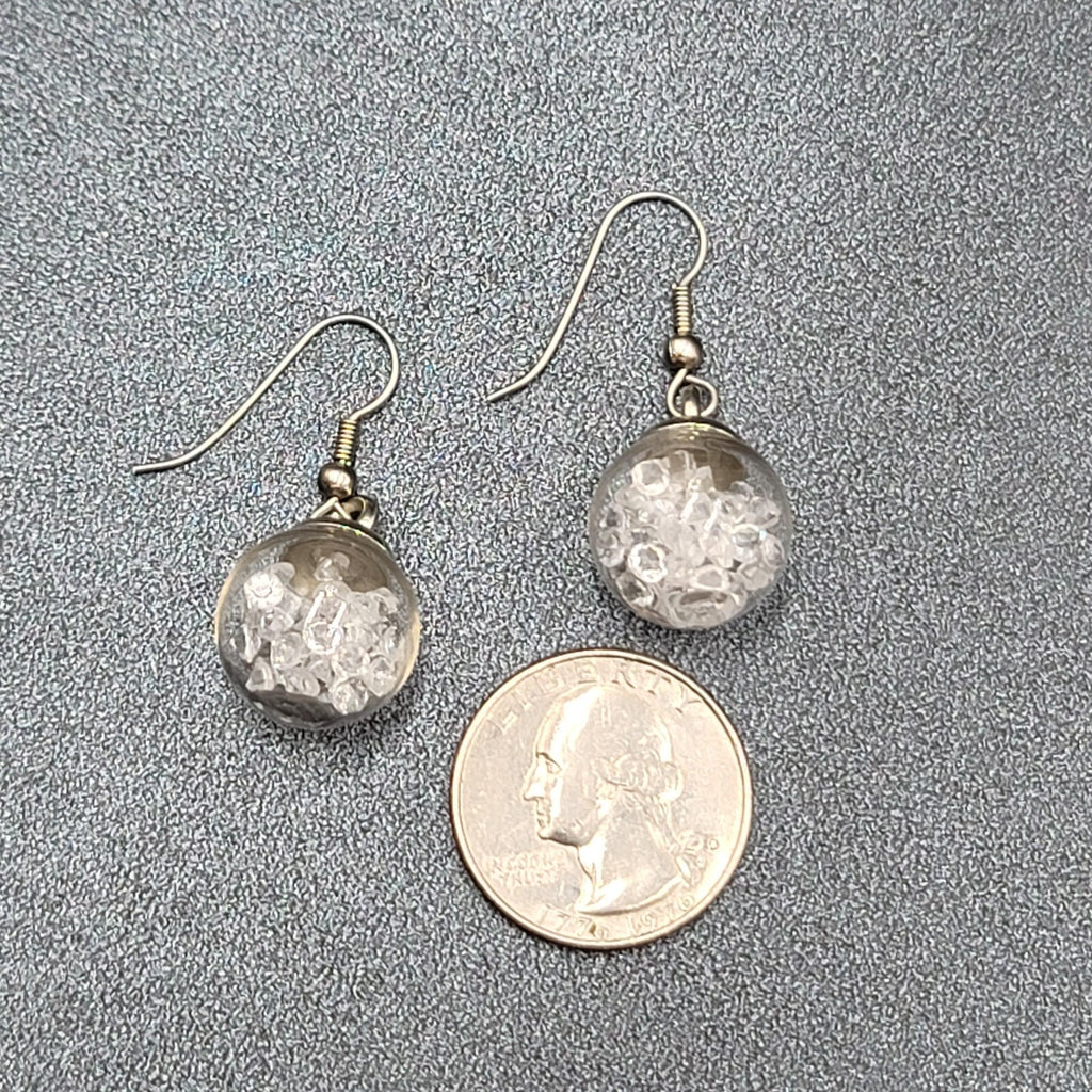 Pierced Earrings Silver tone Loose Clear Rhinestones Filled Sphere Dangle 3/4"
