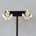 Vintage Leaf Clip on Earrings Brushed Textured Silver tone 1.25"