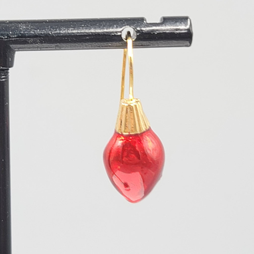 Christmas Bulb Pierced Earrings Gold Plated Red Enamel 3/4"