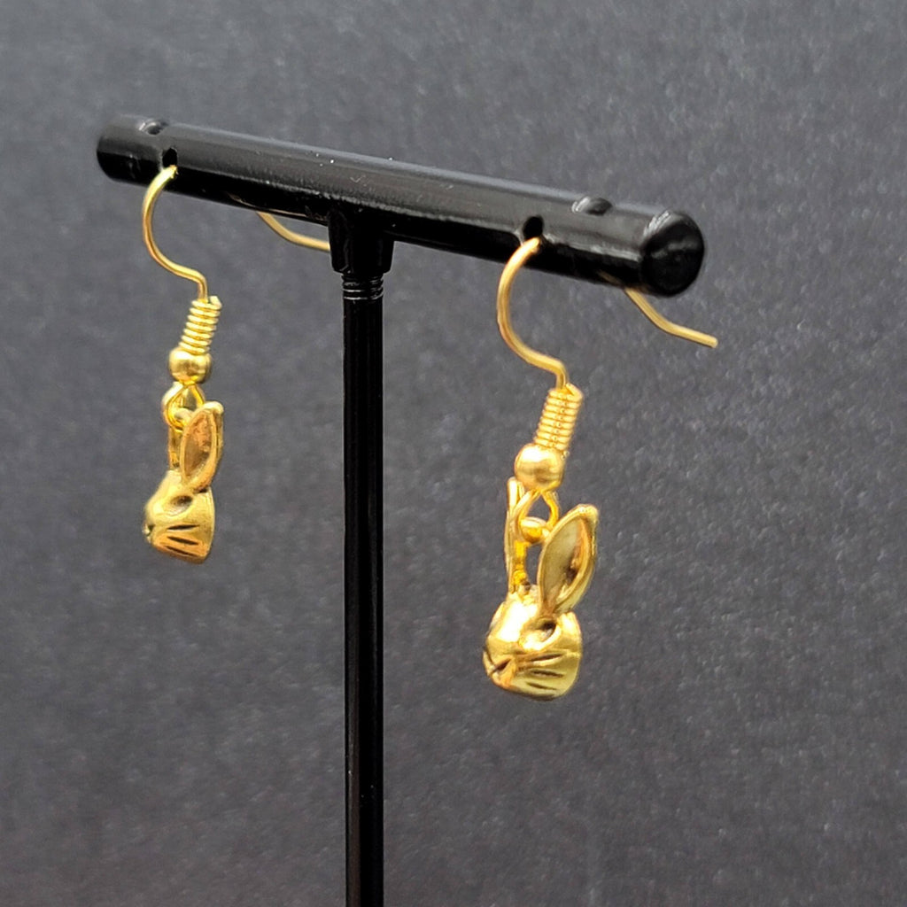 New Bunny Rabbit Pierced Earrings Gold Plated Dangle 1/2"